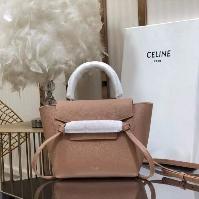 Celine Belt Nano Bag In Pink Grained Calfskin