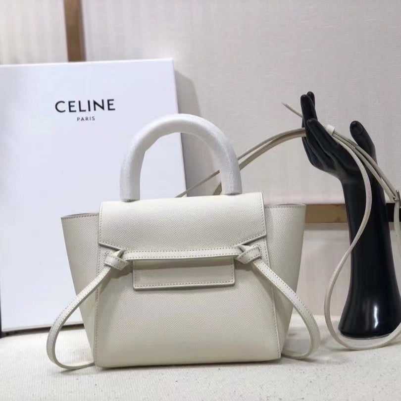 Celine Belt Nano Bag In White Grained Calfskin