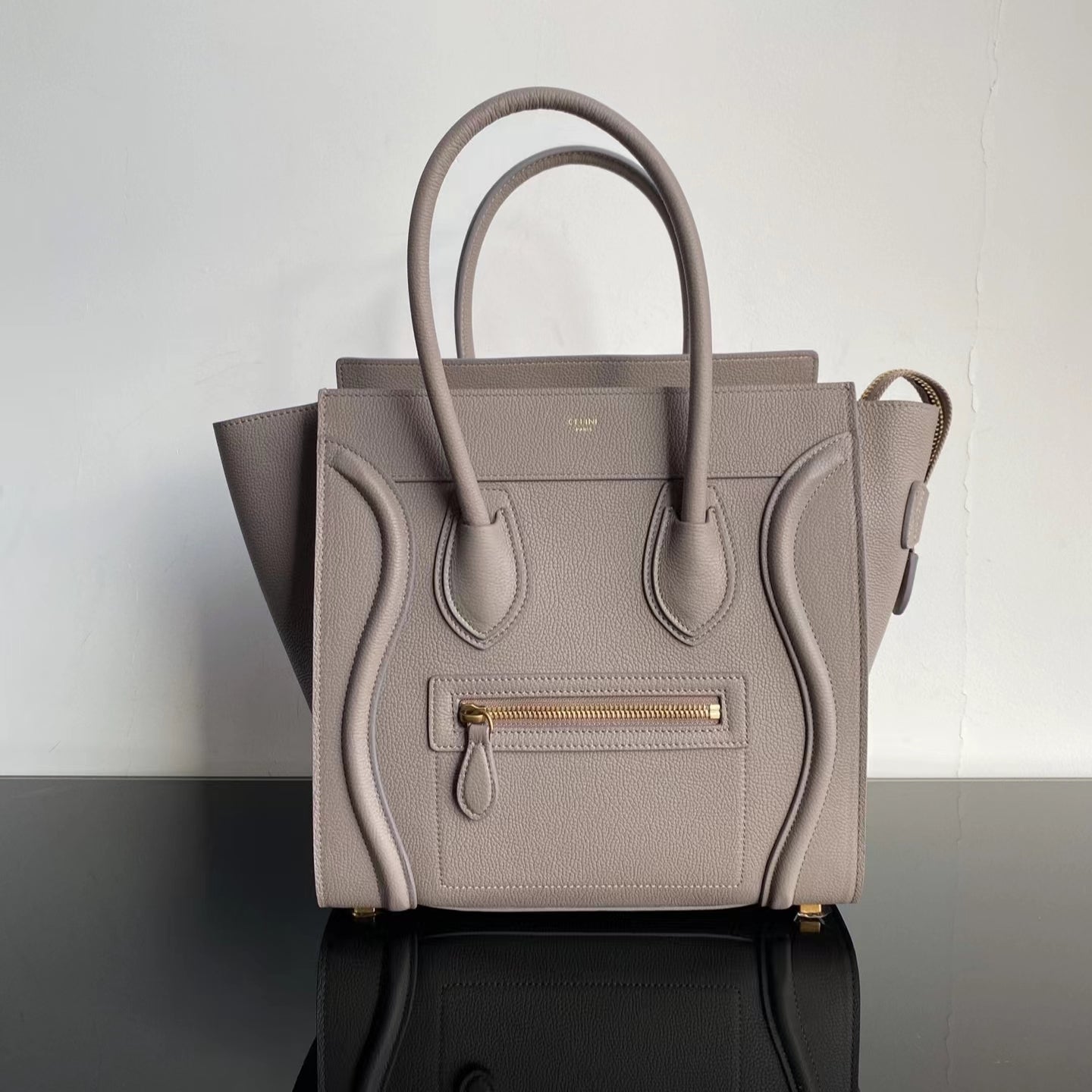 Celine Micro Luggage Tote Bag In Light Gray Smooth Calfskin