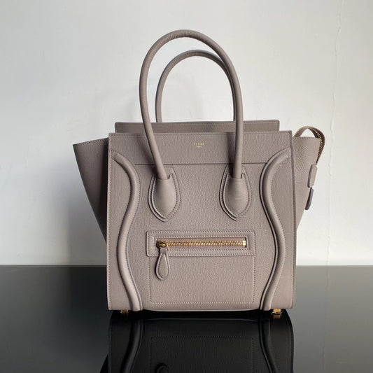 Celine Micro Luggage Tote Bag In Light Gray Smooth Calfskin