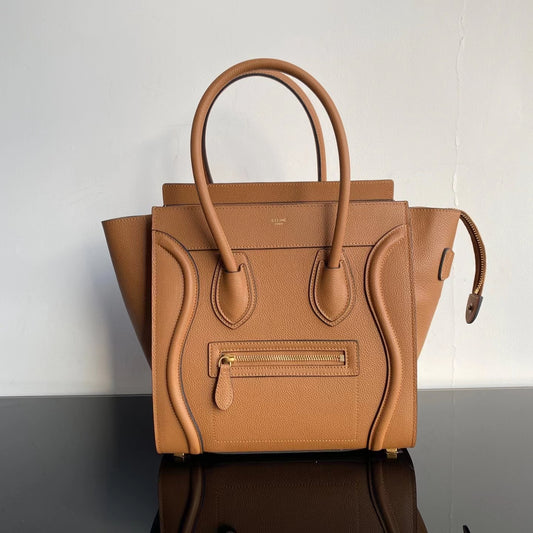 Celine Micro Luggage Tote Bag In Brown Smooth Calfskin