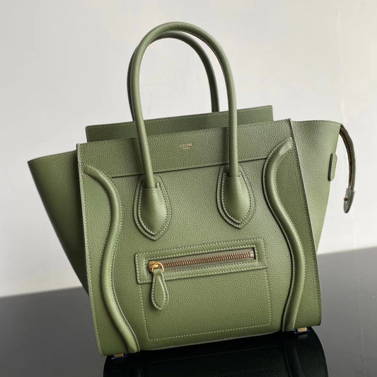 Celine Mini Luggage Tote Bag In Avocado Green Drummed Calfskin