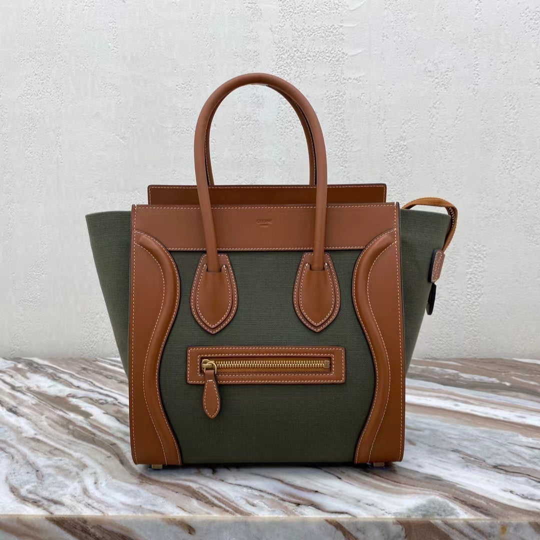 Celine Micro Luggage Tote Bag In Dark Green Smooth Calfskin