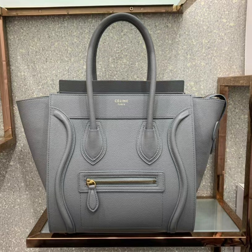 Celine Micro Luggage Tote Bag In Gray Smooth Calfskin