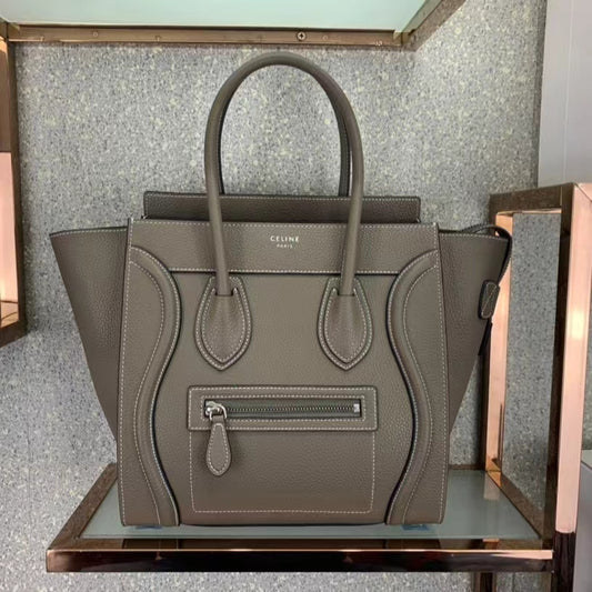 Celine Micro Luggage Tote Bag In Etoupe Smooth Calfskin