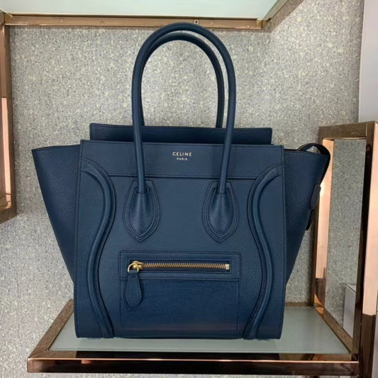 Celine Micro Luggage Tote Bag In Dark Blue Smooth Calfskin