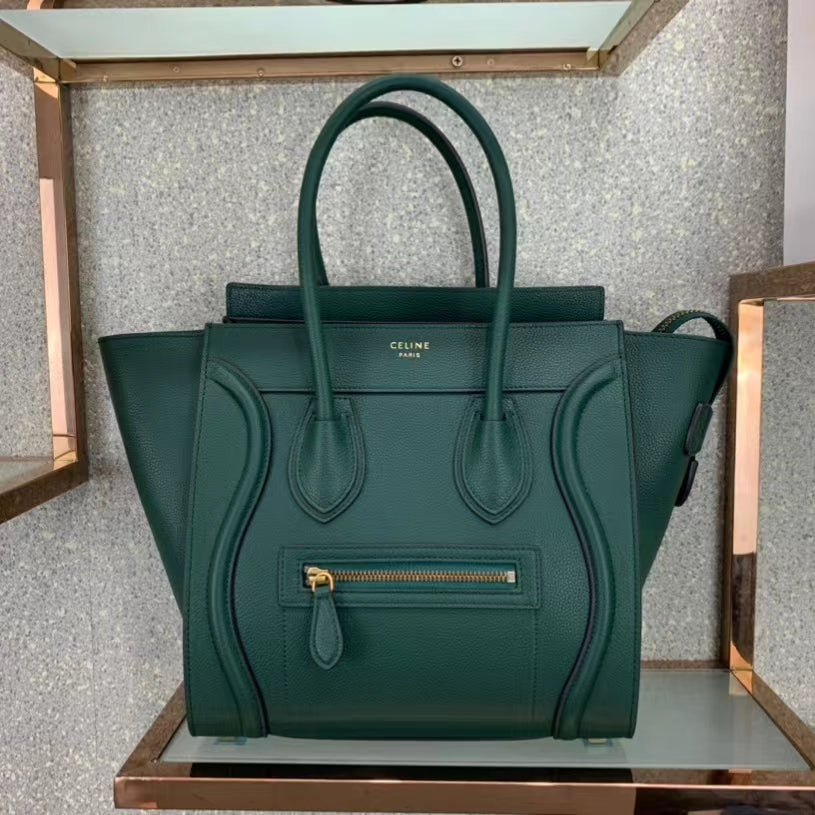 Celine Micro Luggage Tote Bag In Dark Green Smooth Calfskin