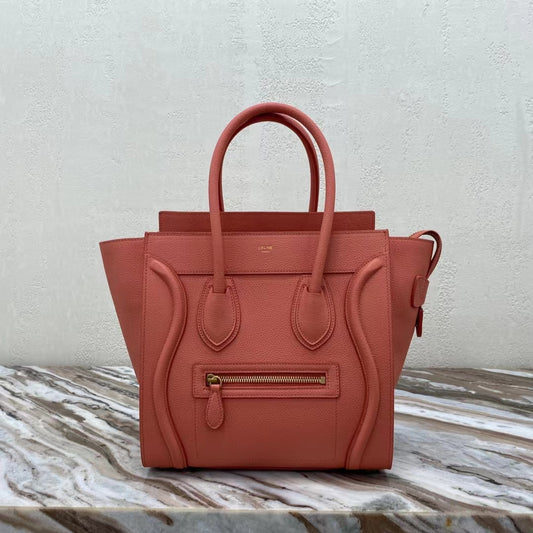 Celine Micro Luggage Tote Bag In Orange Smooth Calfskin