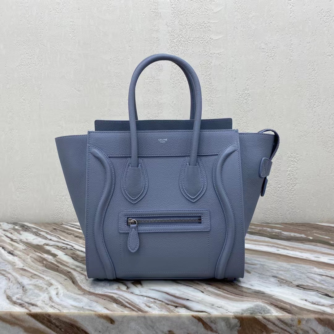 Celine Micro Luggage Tote Bag In Blue Smooth Calfskin