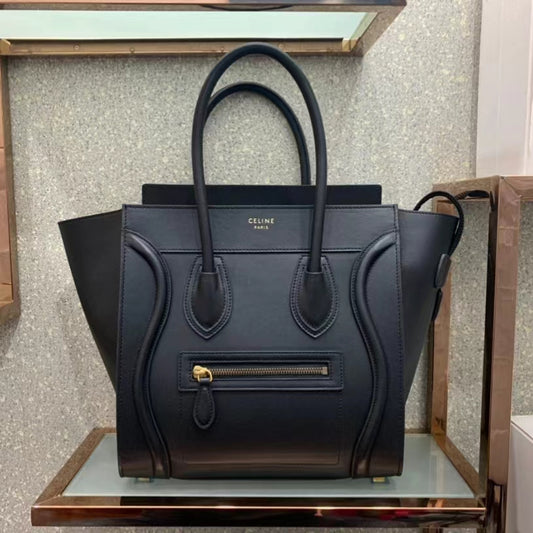 Celine Micro Luggage Tote Bag In Black Smooth Calfskin