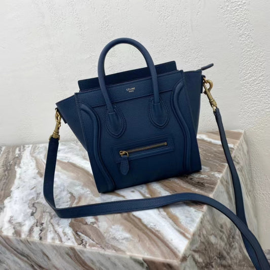 Celine Micro Luggage Tote Bag In Dark Blue Smooth Calfskin