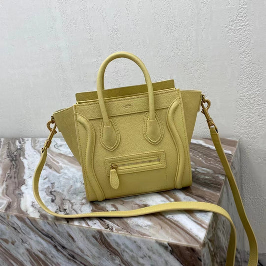 Celine Mini Luggage Tote Bag In Yellow Drummed Calfskin