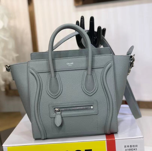 Celine Micro Luggage Tote Bag In Gray Smooth Calfskin