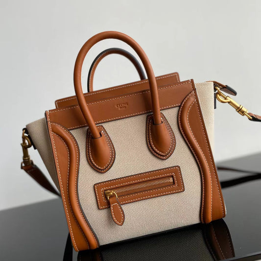 Celine Nano Luggage Tote Bag In Beige Drummed Calfskin