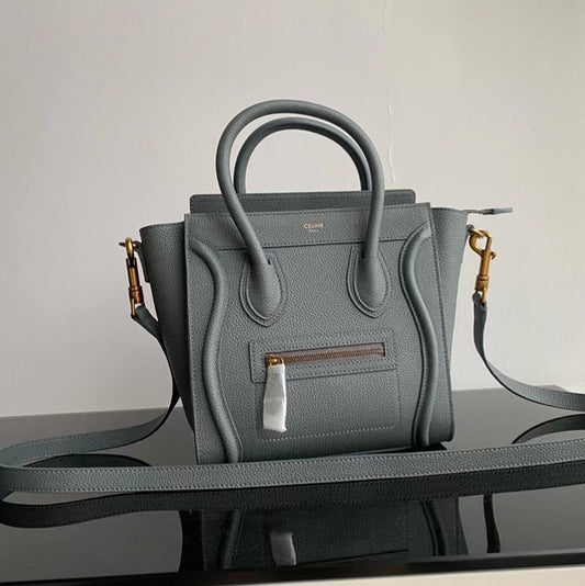 Celine Nano Luggage Tote Bag In Gray Drummed Calfskin