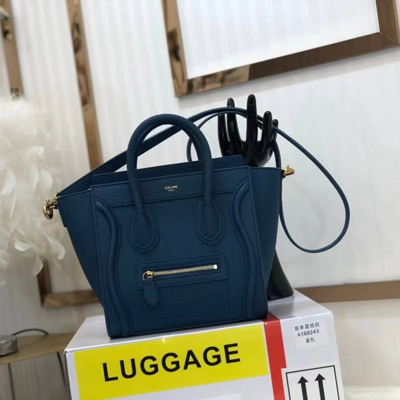 Celine Nano Luggage Tote Bag In Dark Blue Drummed Calfskin