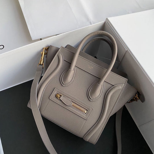 Celine Nano Luggage Tote Bag In Gray Drummed Calfskin