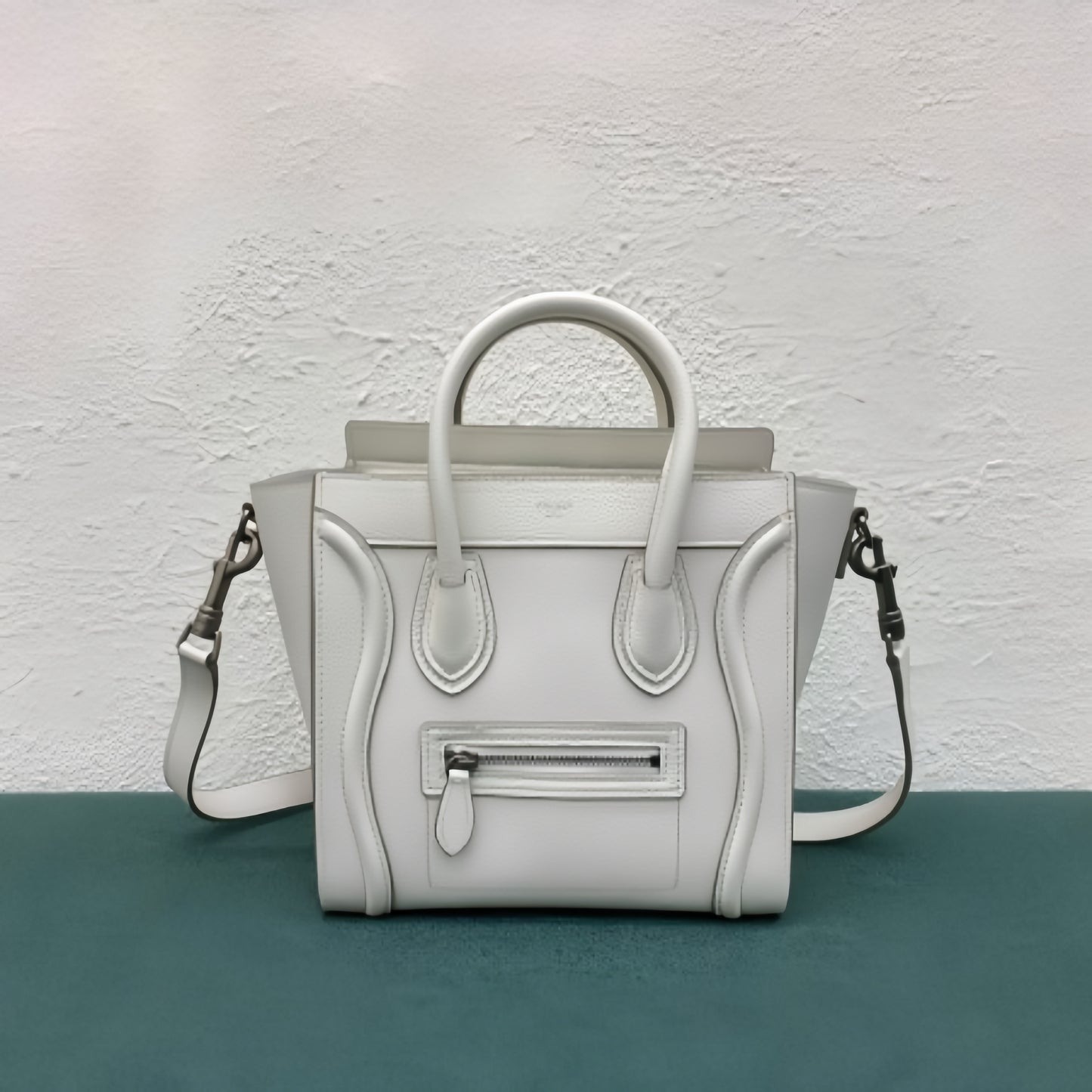 Celine Nano Luggage Tote Bag In White Drummed Calfskin