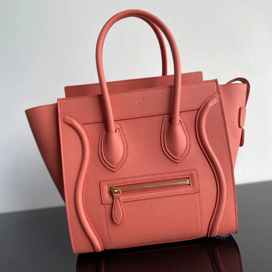 Celine Mini Luggage Tote Bag In Orange Drummed Calfskin