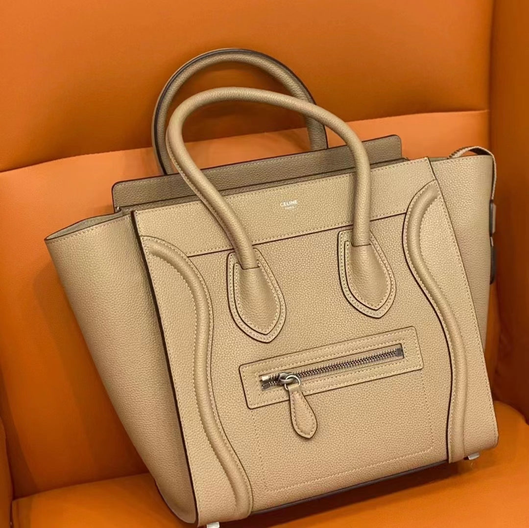 Celine Mini Luggage Tote Bag In Etoupe Drummed Calfskin