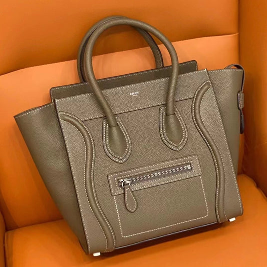 Celine Mini Luggage Tote Bag In Dark Brown Drummed Calfskin