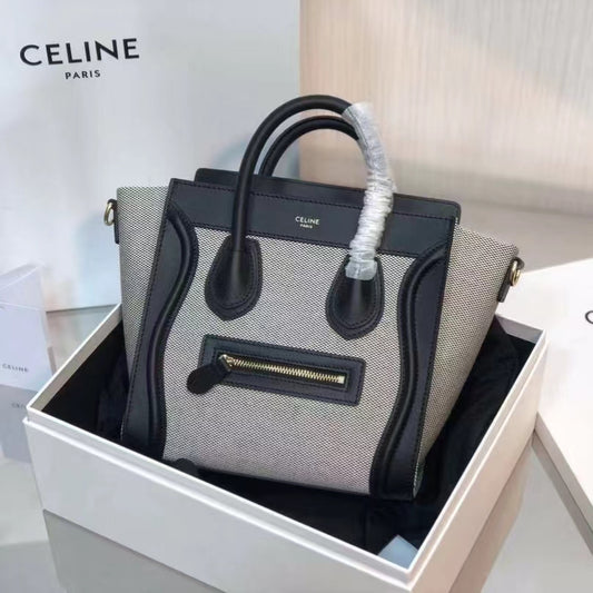 Celine Mini Luggage Tote Bag In Gray With Black Handle