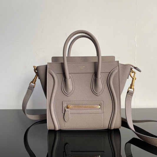 Celine Mini Luggage Tote Bag In Etoupe Drummed Calfskin