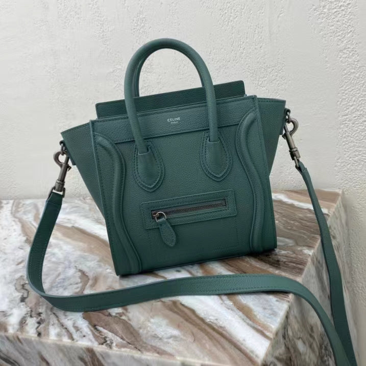 Celine Mini Luggage Tote Bag In Green Drummed Calfskin