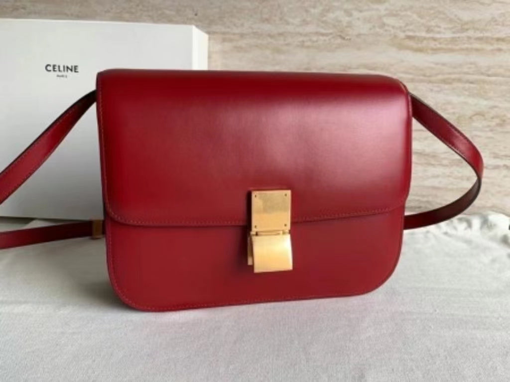 Celine Classic Box Medium Bag In Red Box Calfskin