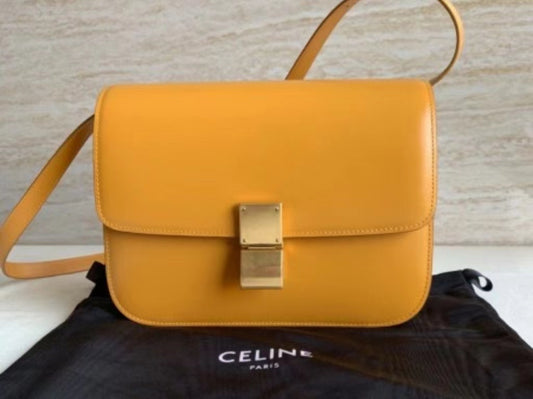 Celine Classic Box Medium Bag In Yellow Box Calfskin