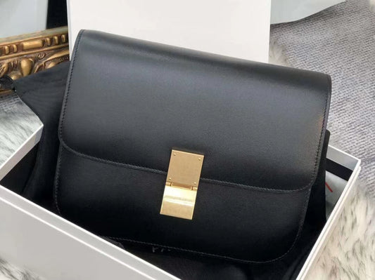 Celine Classic Box Medium Bag In Black Box Calfskin