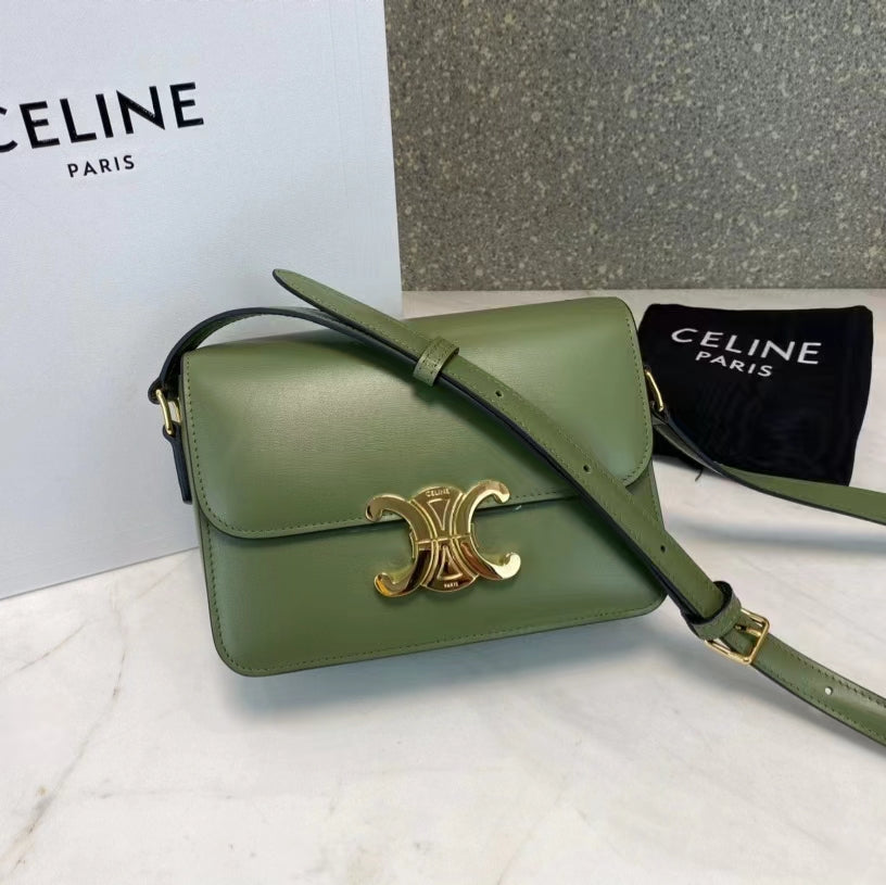 Celine Triomphe Teen Bag In Avocado Green Leather