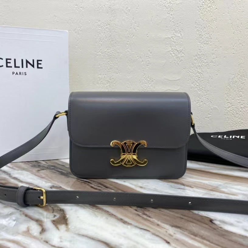 Celine Triomphe Teen Bag In Dark Grey Leather