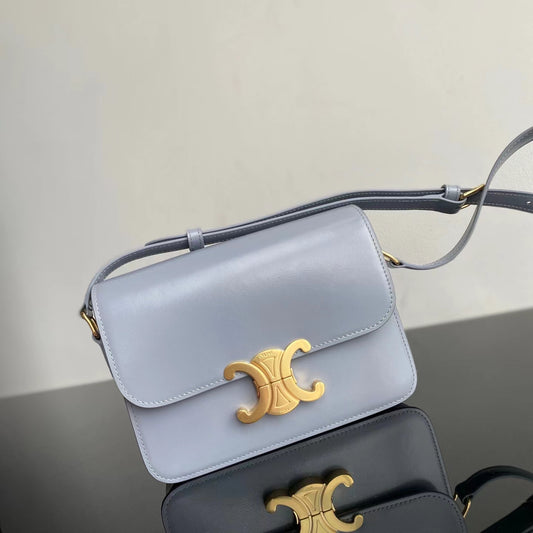 Celine Triomphe Teen Bag In Light Blue Leather