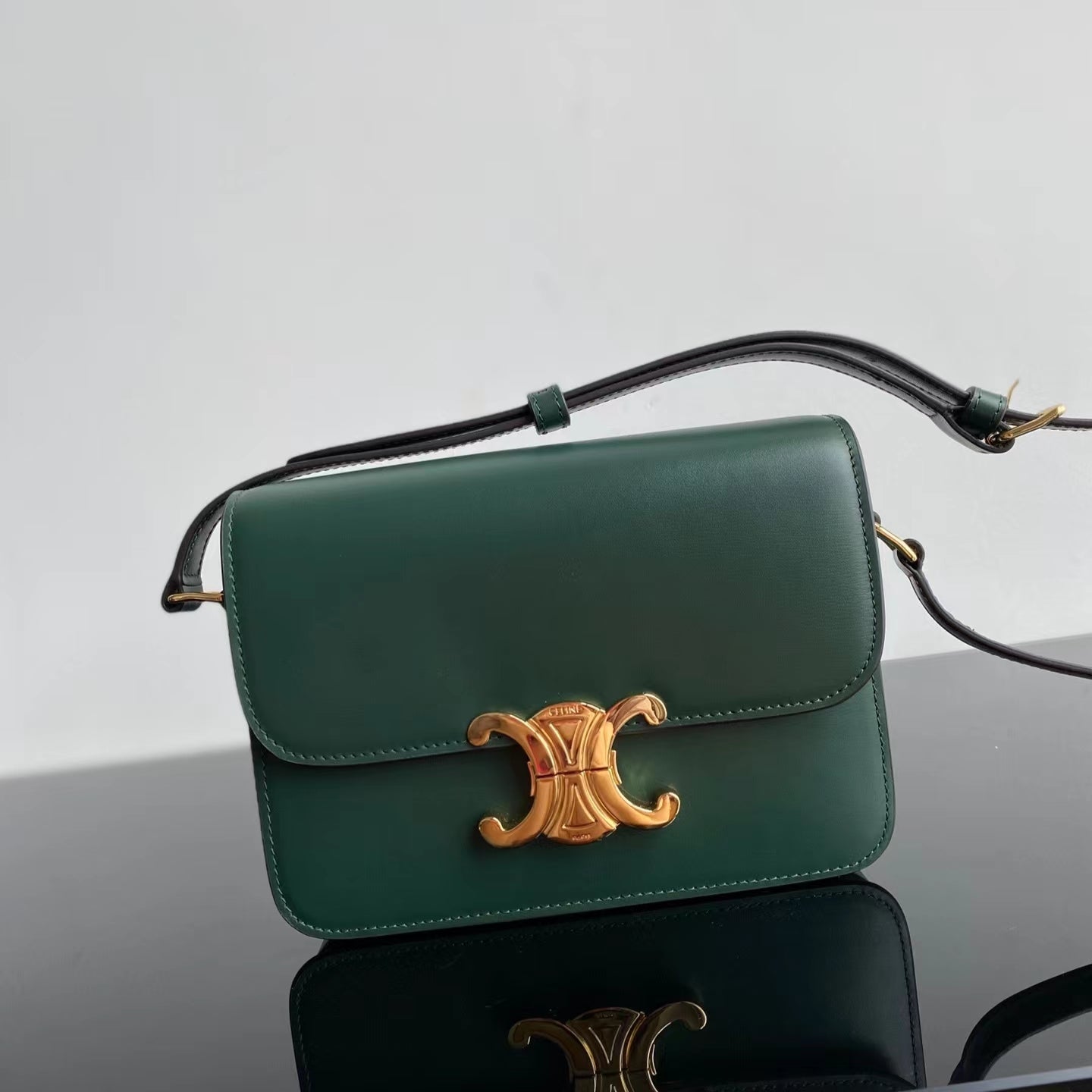 Celine Triomphe Teen Bag In Dark Green Leather