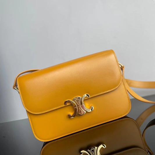 Celine Triomphe Medium Bag In Yellow Smooth Calfskin