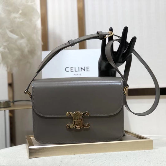 Celine Triomphe Medium Bag In Tinware Gray Smooth Calfskin