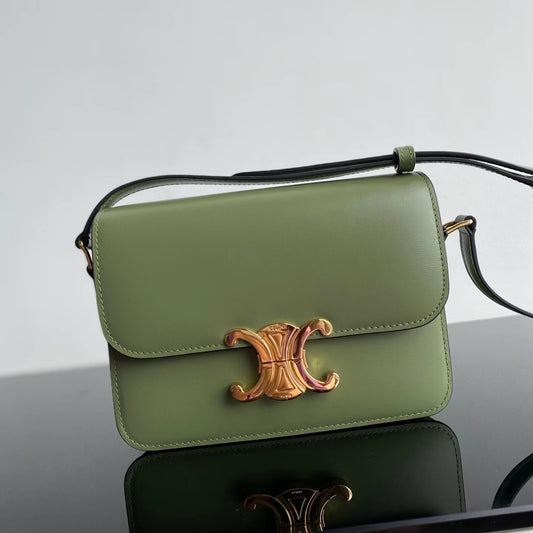 Celine Triomphe Medium Bag In Avocado Green Smooth Calfskin