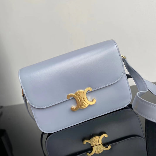 Celine Triomphe Medium Bag In Haze Blue Smooth Calfskin