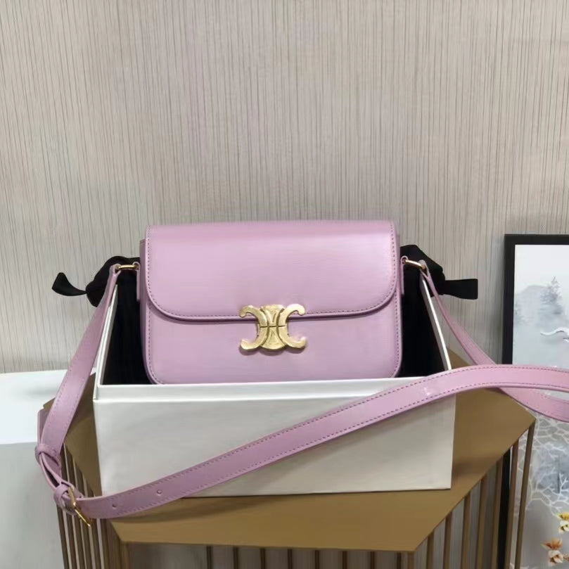 Celine Triomphe Medium Bag In Mallow Purple Smooth Calfskin