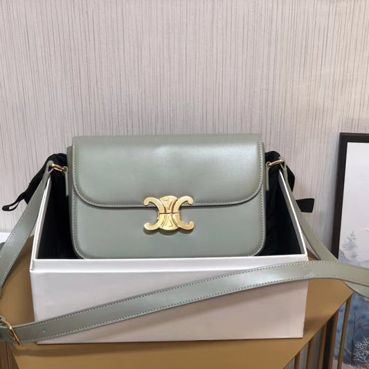 Celine Triomphe Medium Bag In Light Green Smooth Calfskin