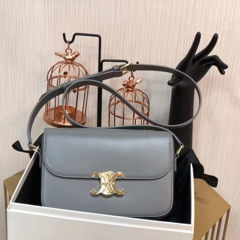 Celine Triomphe Medium Bag In Gray Smooth Calfskin