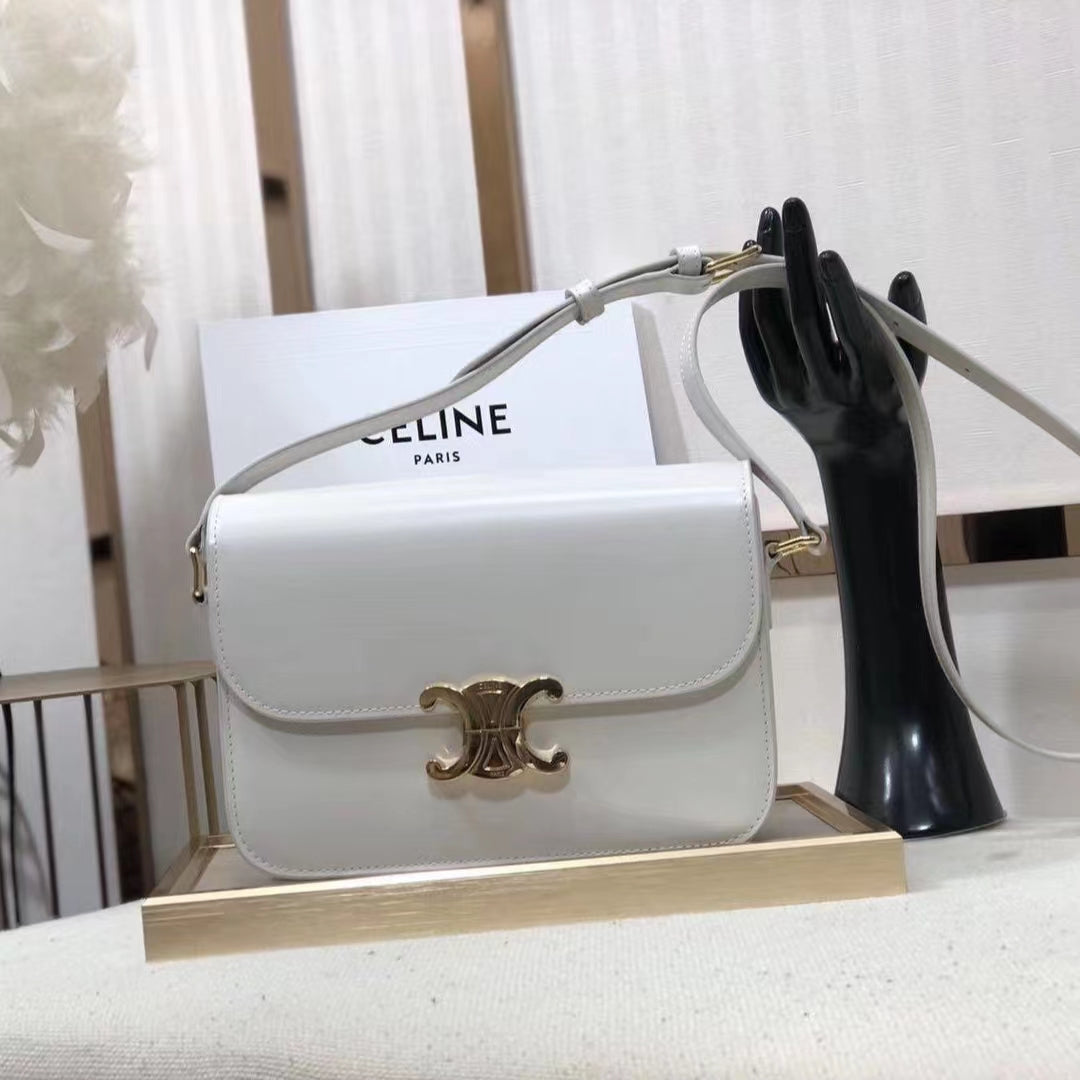 Celine Triomphe Medium Bag In White Smooth Calfskin