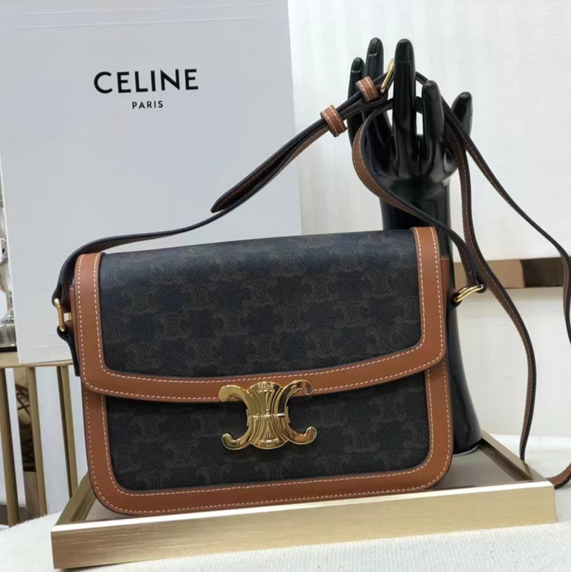 Celine Classic Triomphe Medium Bag In Fabric Patchwork leather Vintage Canvas Box