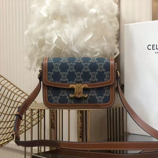 Celine Classic Triomphe Medium Bag In Fabric Patchwork leather Vintage Canvas Box