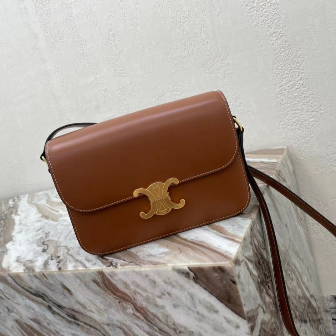 Celine Triomphe Large Bag In Gold Brown Calfskin