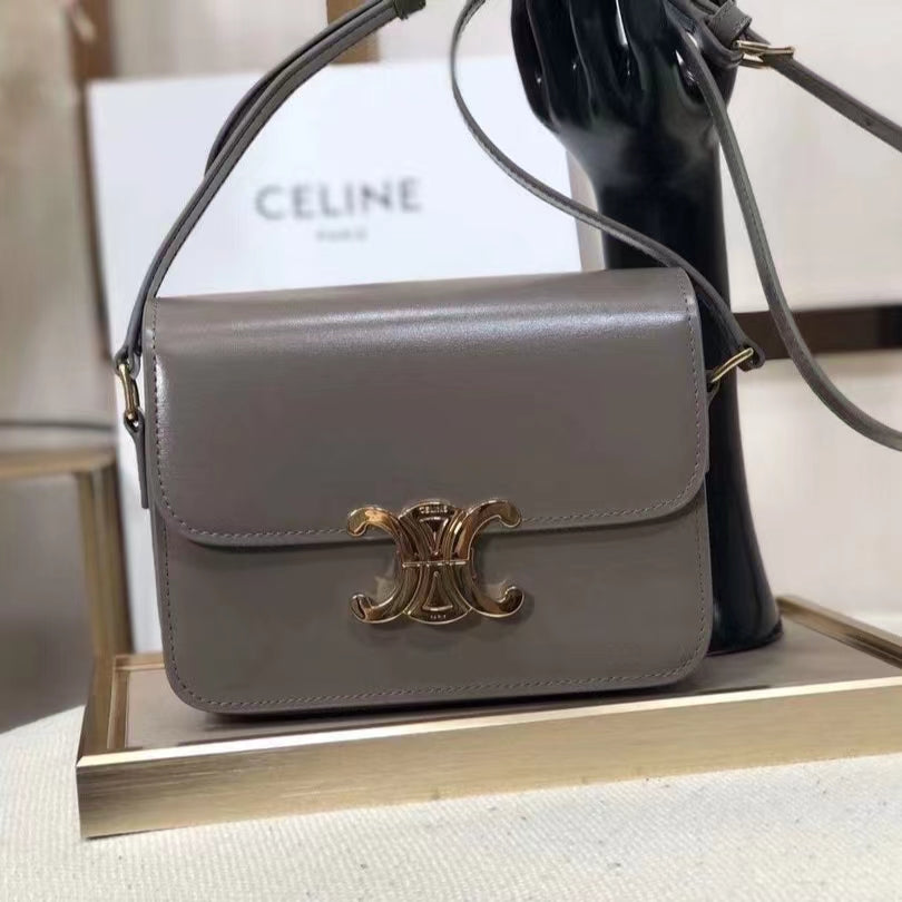 Celine Triomphe Large Bag In Gray Calfskin