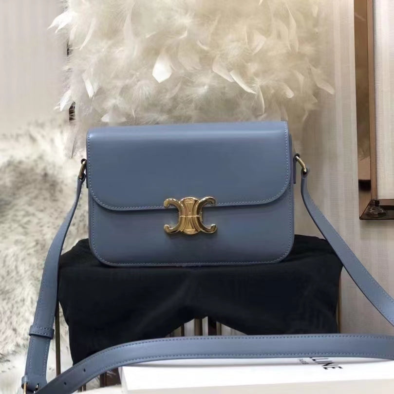 Celine Triomphe Large Bag In Haze Blue Calfskin