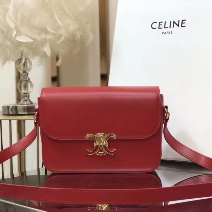 Celine Triomphe Large Bag In Red Calfskin