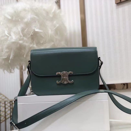 Celine Triomphe Large Bag In Dark Green Calfskin